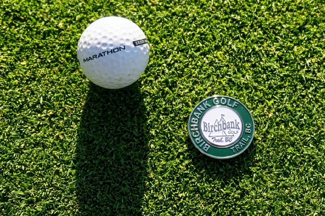 Ball marker on the green.